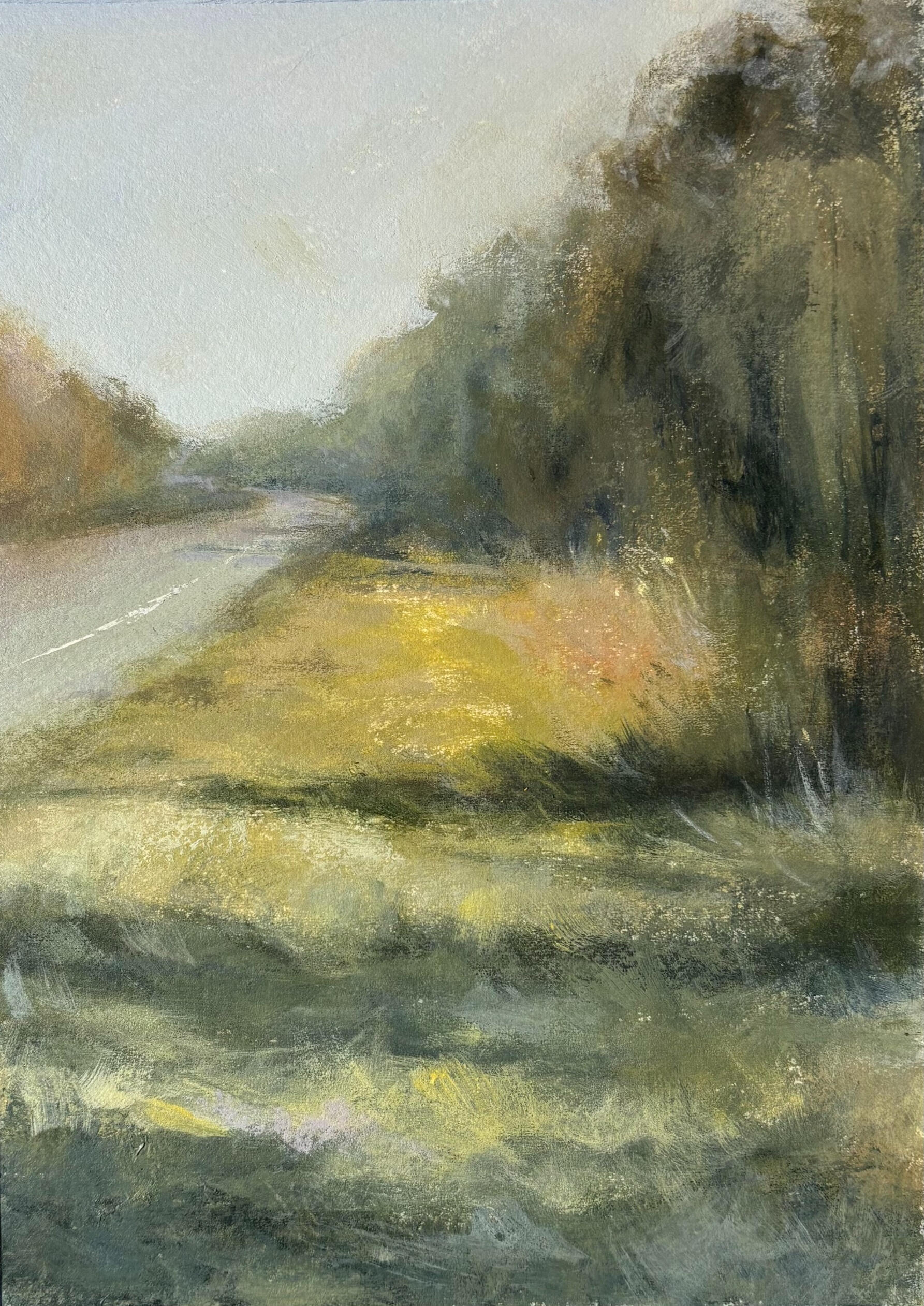 An oil painting of oak trees and a meadow clearing in North Florida by Libby Browne